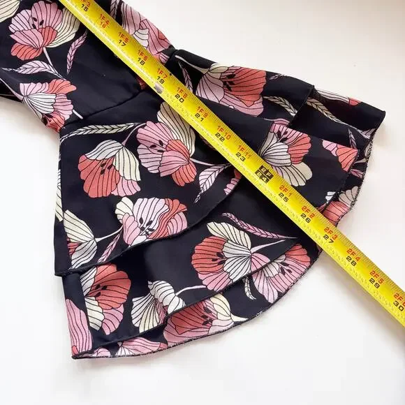 Who What Wear Dress Size L Black w/ Pink Cream Orange Floral Pattern Bell Sleeve - Picture 10 of 12